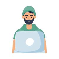 Avatar hombre con barba y diseño vectorial portátil vector