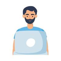 Avatar hombre con barba y diseño vectorial portátil vector