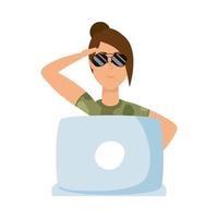 Avatar mujer con gafas y diseño vectorial portátil vector