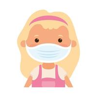 Girl kid cartoon with medical mask vector design