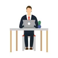 Avatar de empresario con laptop en diseño vectorial de escritorio vector