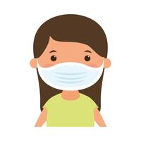 Girl kid cartoon with medical mask vector design