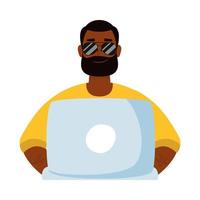 Avatar man with beard glasses and laptop vector design