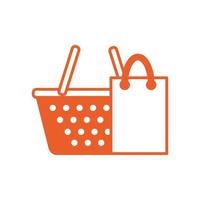cesta de la compra y mercado de bolsas de papel. vector