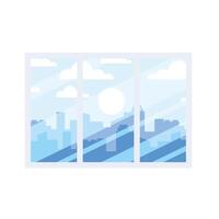 window with view of city buildings vector design