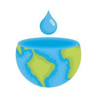 medio planeta tierra con gota de agua vector