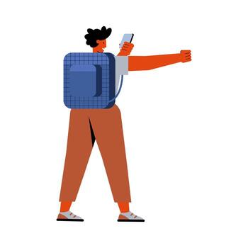 man walking using smartphone vector