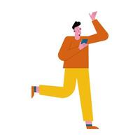 man walking using smartphone vector