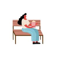 young woman with bird food in the park chair vector