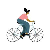 young afro woman in bicycle character vector