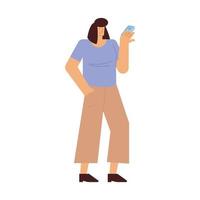 mujer joven con carácter de teléfono inteligente vector