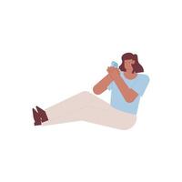 mujer joven sentada con smartphone vector