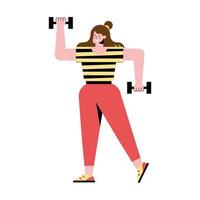 woman lifting dumbbells vector