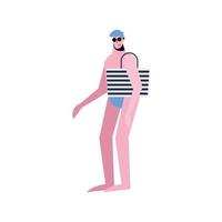 dibujos animados de hombre de verano con diseño de vector de traje de baño y bolsa