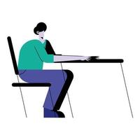 happy young casual man seated in desk character vector