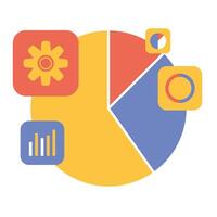 statistics pie with gear and icons vector