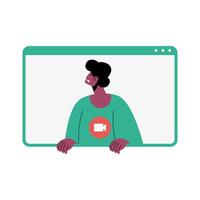 afro man character in video conference template vector