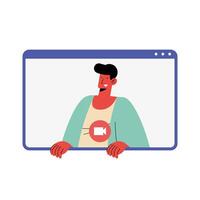 man character in video conference template vector