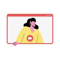 girl character in video conference template vector