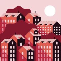 red color buildings minimal city scape scene vector