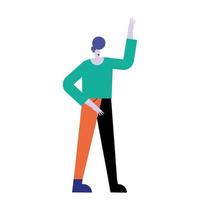 happy young casual man standing with hand up character vector