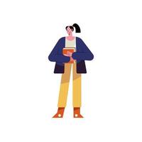 young teacher woman with books character vector