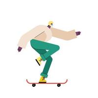 young man wearing medical mask in skateboard vector