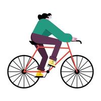 mujer joven, llevando, médico, máscara, en, bicicleta vector