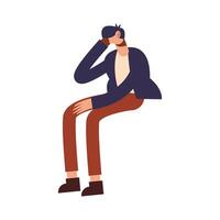 Man cartoon sitting with headache vector design