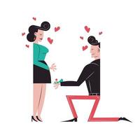 Dibujos animados de pareja romántica y diseño vectorial de propuesta de matrimonio vector