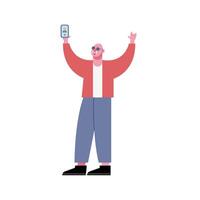 grandfather using smartphone technology character vector