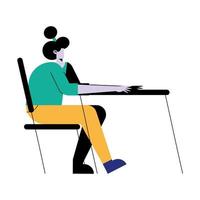 mujer joven, sentado, en, escritorio, carácter vector