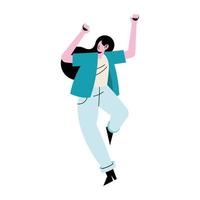 feliz, mujer joven, bailando, carácter vector