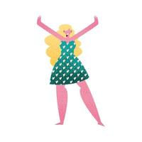 happy blond young woman wearing green dress character vector