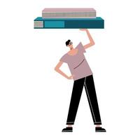 young man lifting books character vector