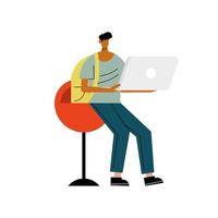 young man using laptop seated in chair character vector