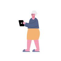 old woman using tablet technology character vector