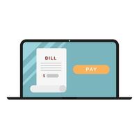 Bill paper and pay button in laptop vector design