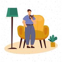 Man reading a book at home vector design