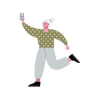 old woman using smartphone technology character vector