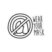 wear your mask lettering campaign with woman in denied symbol line style vector