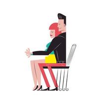 Dibujos animados de pareja romántica sentado en el diseño del vector del asiento