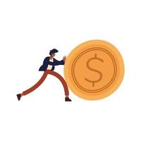 Businessman cartoon pushing coin vector design