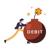 Man cartoon pushing debit bomb vector design