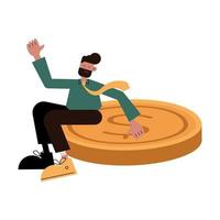 elegant businessman seated in coin comic character icon vector