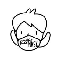 wear your mask lettering campaign with man using face mask line style vector
