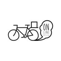 online delivery lettering campaign with bicycle line style vector