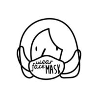 wear your mask lettering campaign with woman using medical mask line style vector