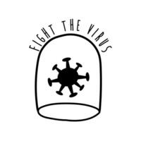 fight the virus lettering campaign with particle in dome line style vector