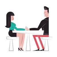 Romantic couple cartoons at table vector design